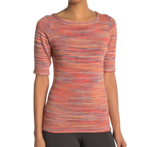 Vertigo Top Space Dye Multicolor Knit Elbow Length Sleeve Round Neck S NWT - Picture 2 of 12
